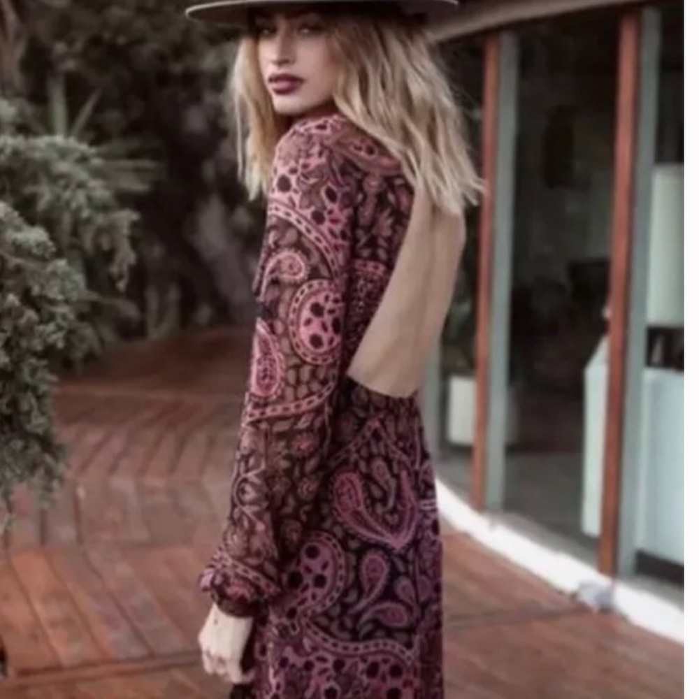 For Love & Lemons Burgundy Blush and Black Full. Length Dress Size L